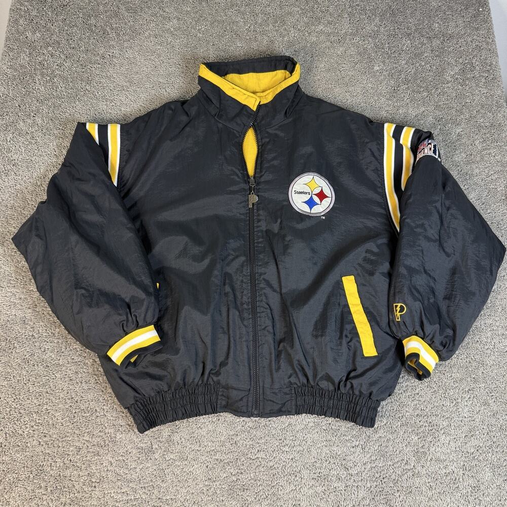 Vintage Pittsburgh Steelers Jacket Mens 2XL Black NFL Reversible Pro Player